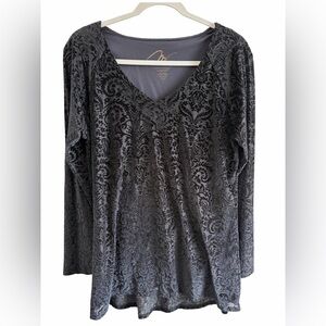 MiracleBody Black Velvet Burnout Tunic Dress Size Large Vamp Shape Wear